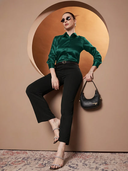Women Green Satin Relaxed Formal Shirt