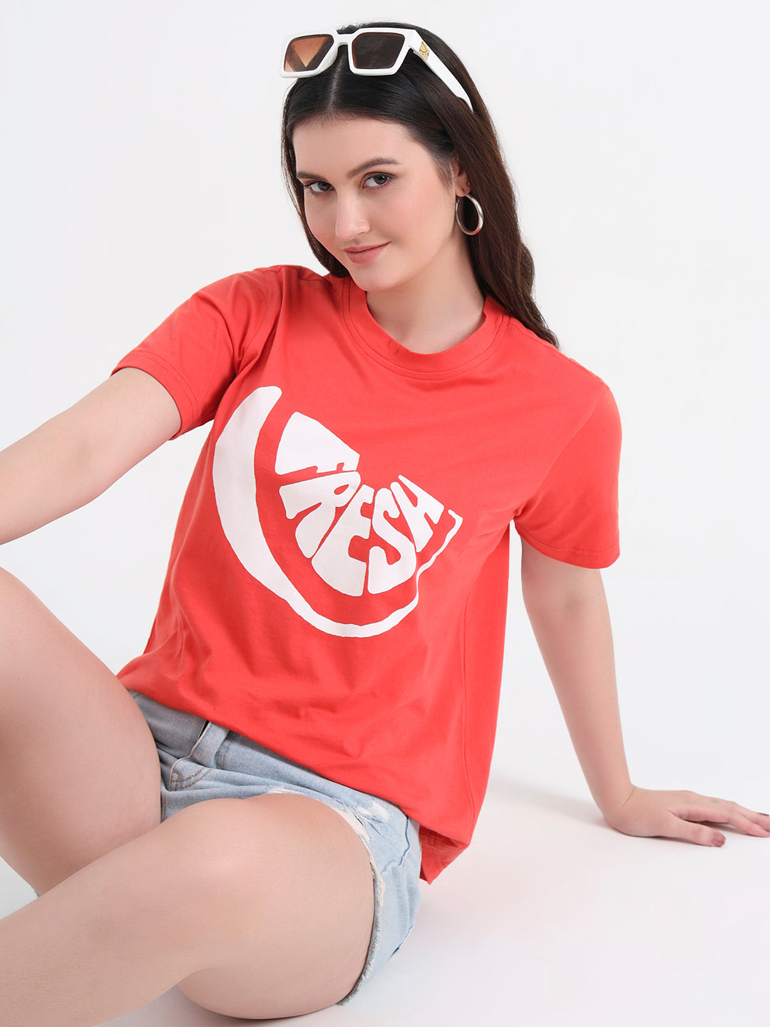 Women Printed Slim Fit Cotton T-shirt