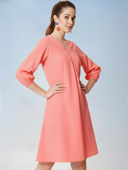 V-Neck Pure Cotton A-Line Dress left side