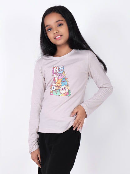 Girls Graphic Printed Round Neck Cotton T-shirt