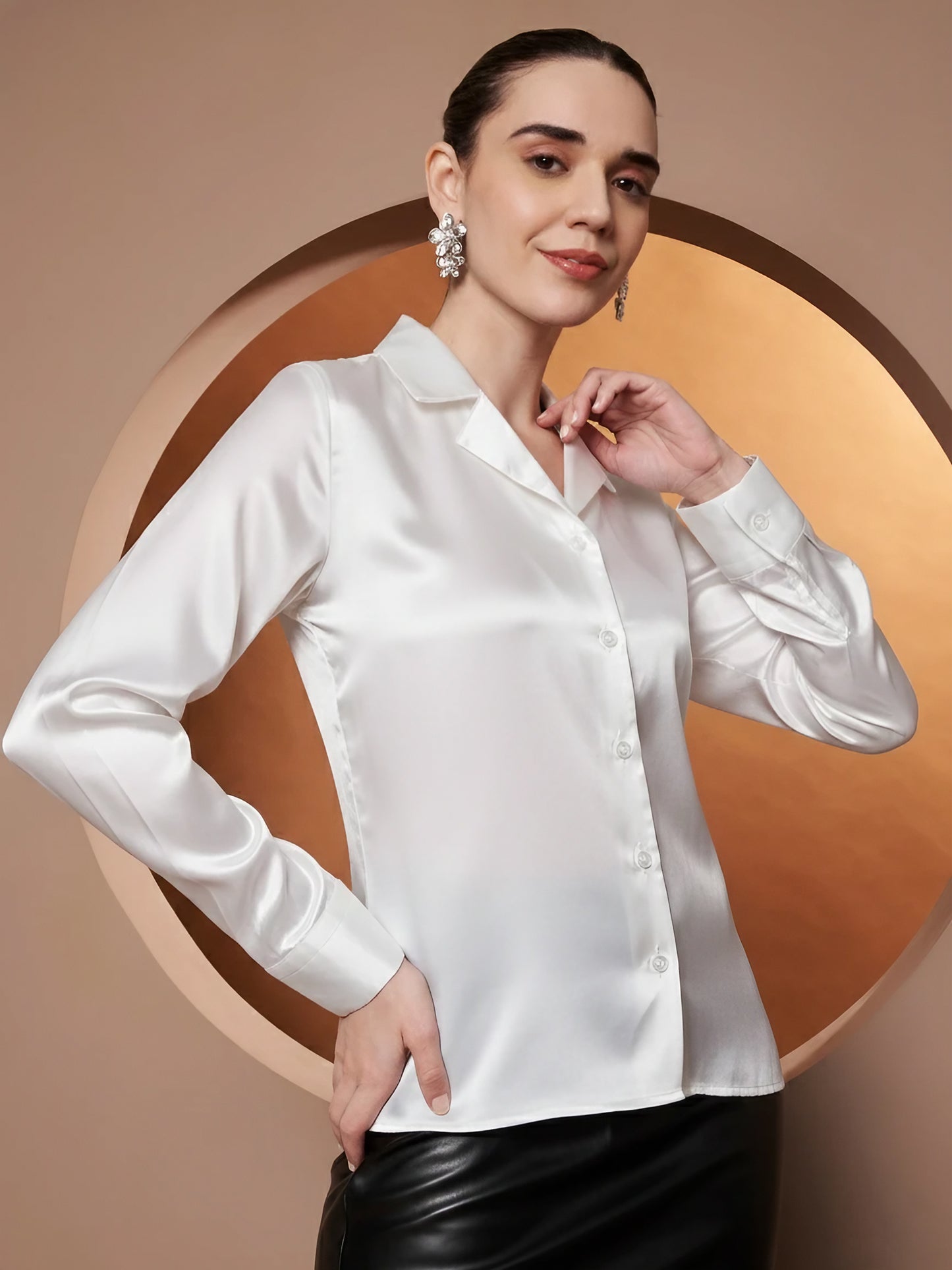 Spread Collar Satin Casual Shirt