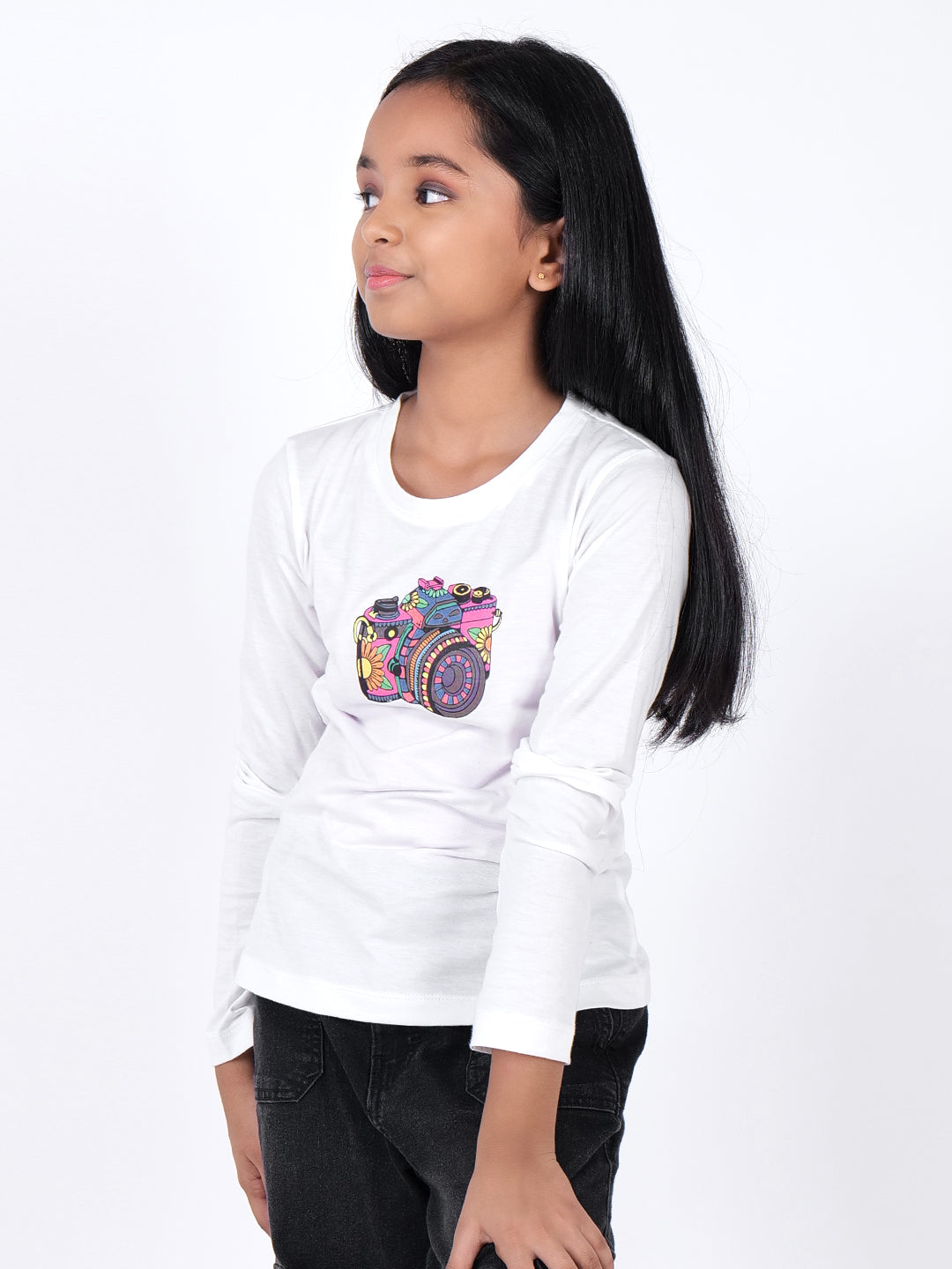 Girls Graphic Printed Round Neck Cotton T-shirt