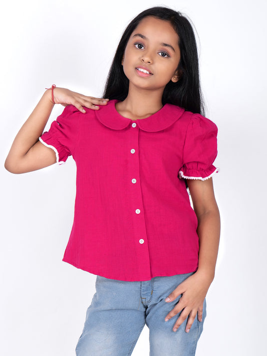 Girls Solid Cotton Shirt Style Top