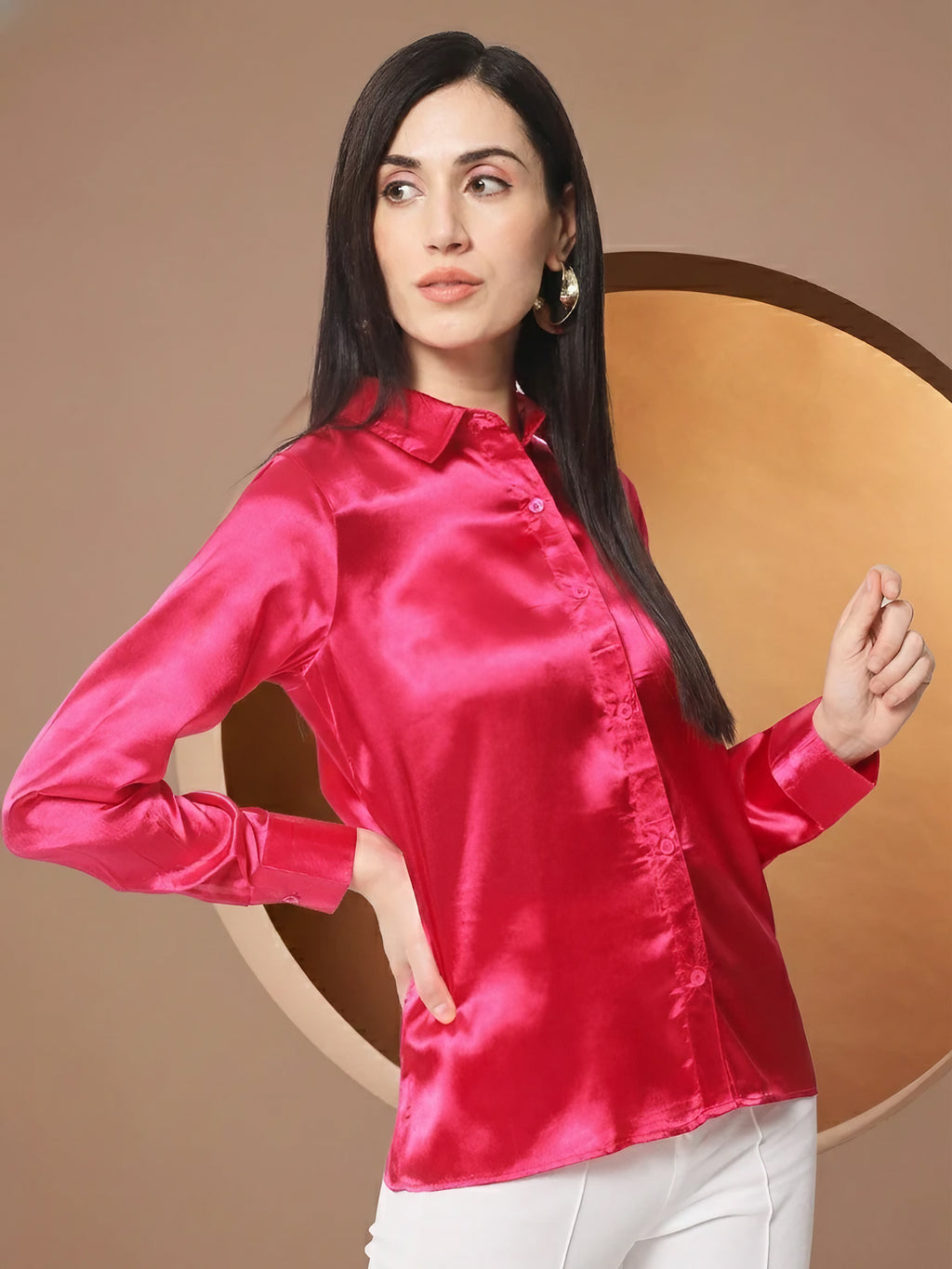 Women Pink Classic Slim Fit Floral Casual Shirt