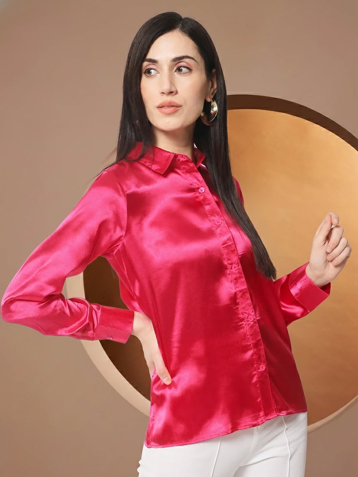 Women Pink Classic Slim Fit Floral Casual Shirt