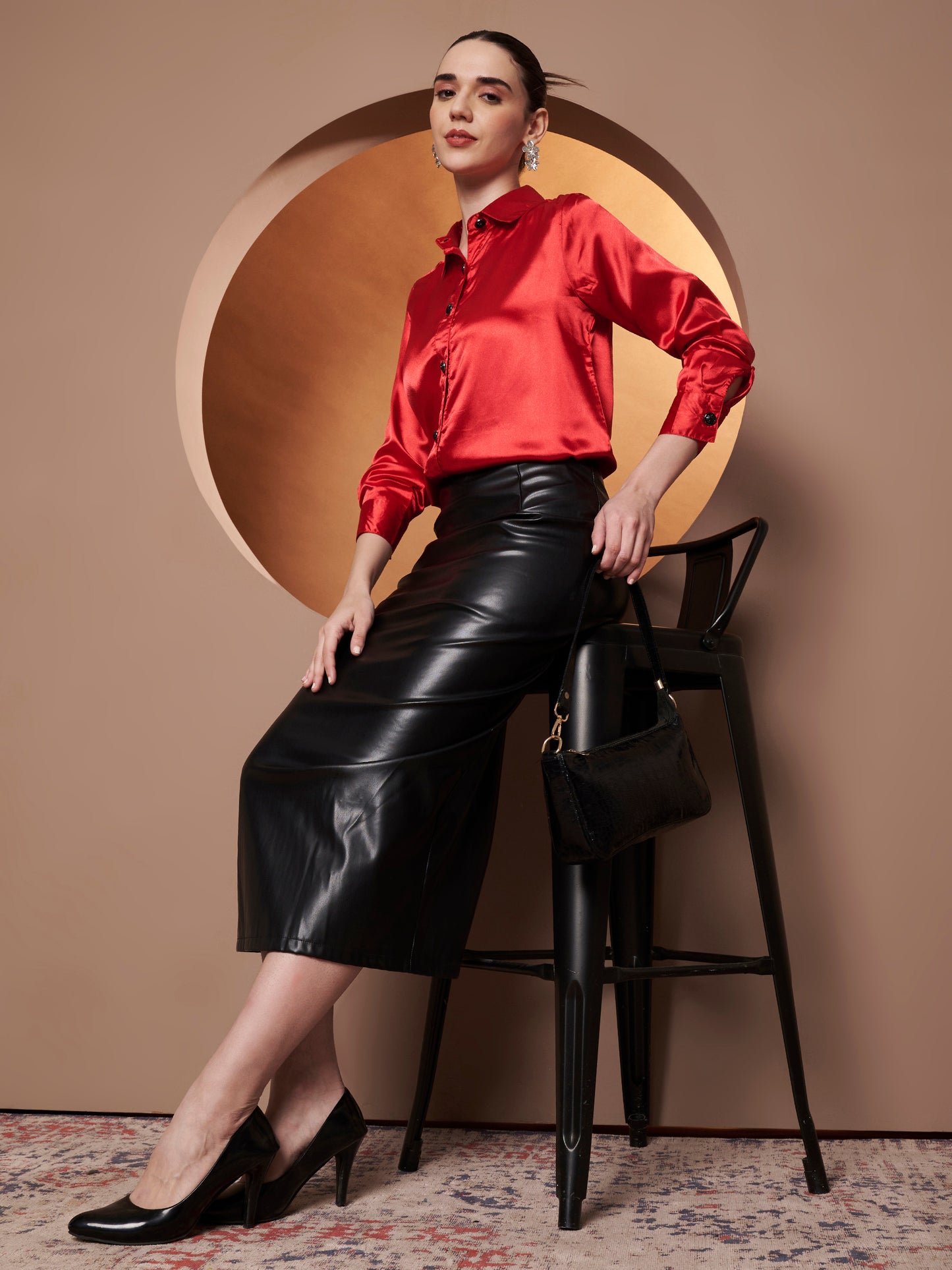 Women Red Classic Slim Fit Casual Shirt