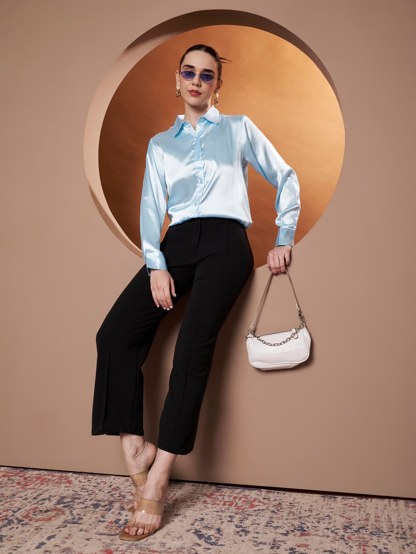 Women Blue Classic Slim Fit Casual Shirt