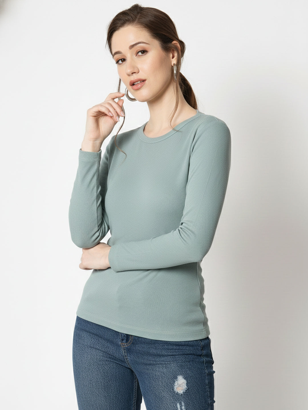 Round Neck Long Sleeves Liva Top