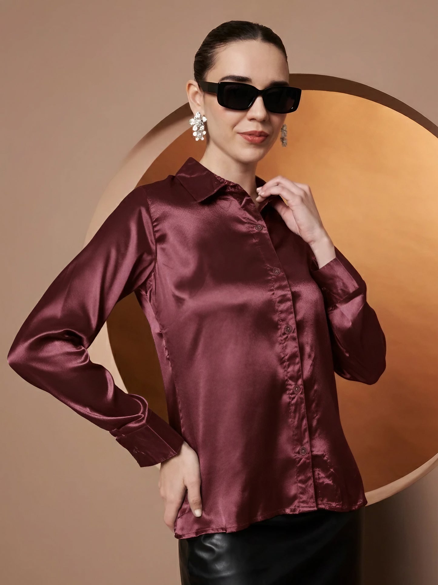 Women Maroon Classic Slim Fit Casual Shirt