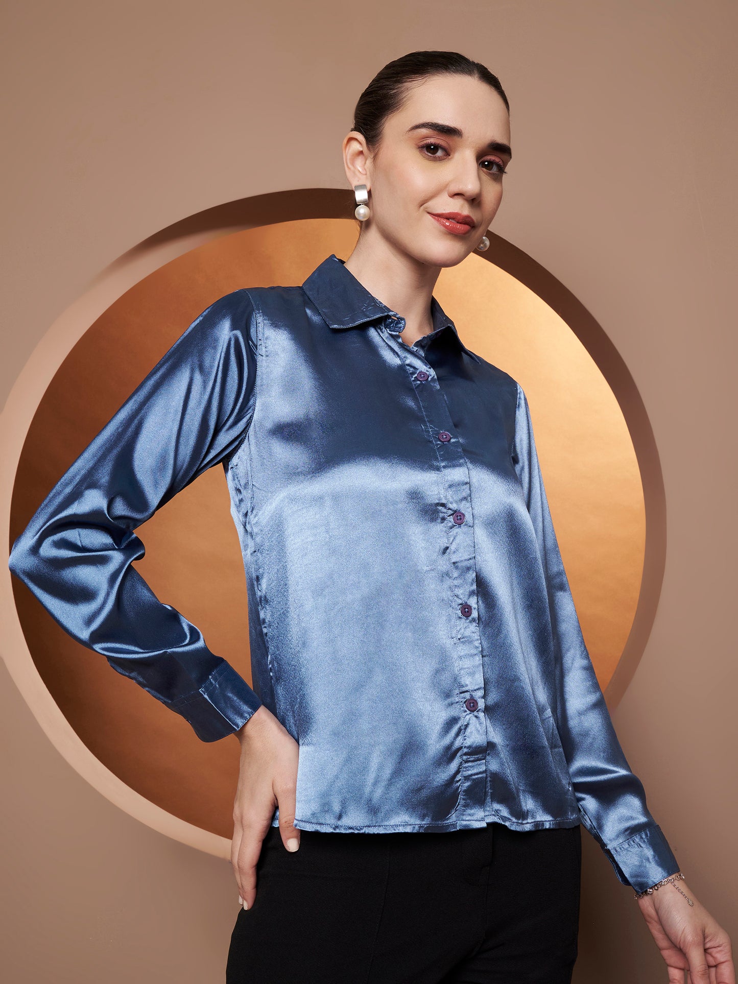 Spread Collar Satin Party Shirt