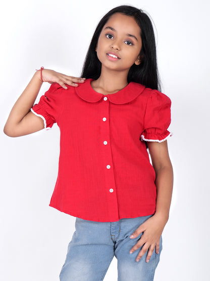 Cotton Peter Pan Collar Shirt Style Top