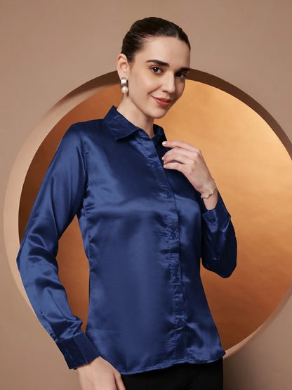 Women Blue Relaxed Formal Shir