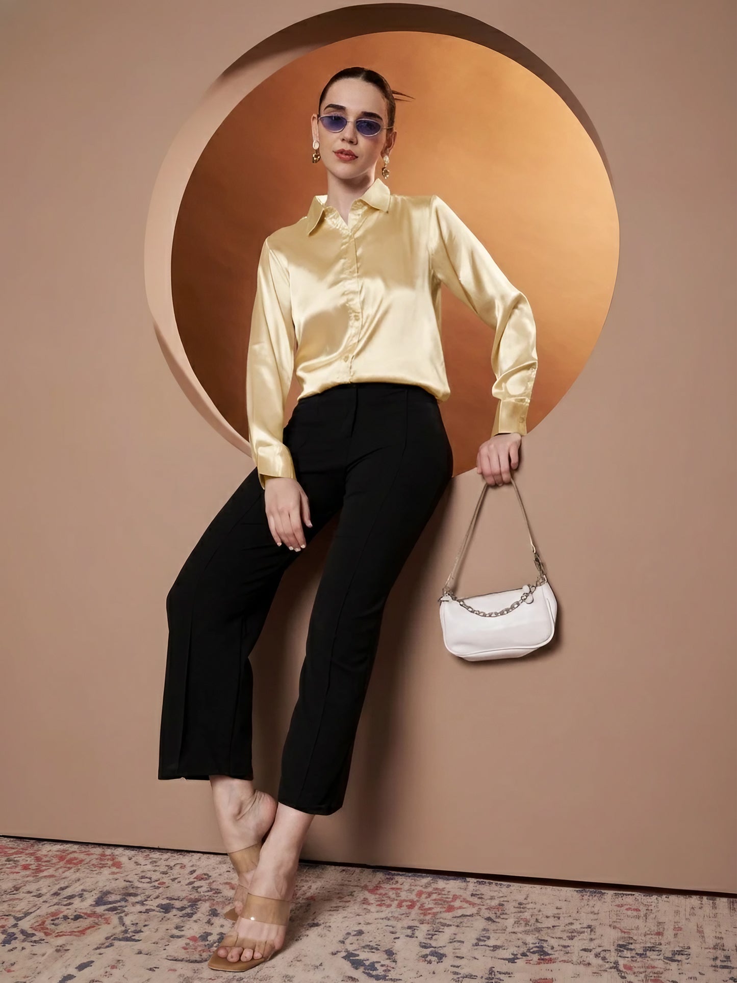 Women Gold-Toned Classic Slim Fit Casual Shirt