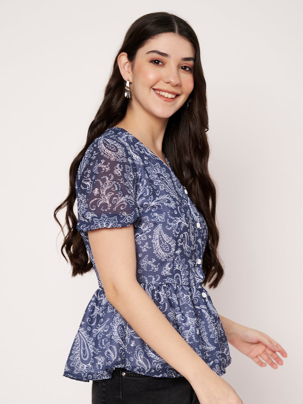 Women Printed Georgette Peplum Top