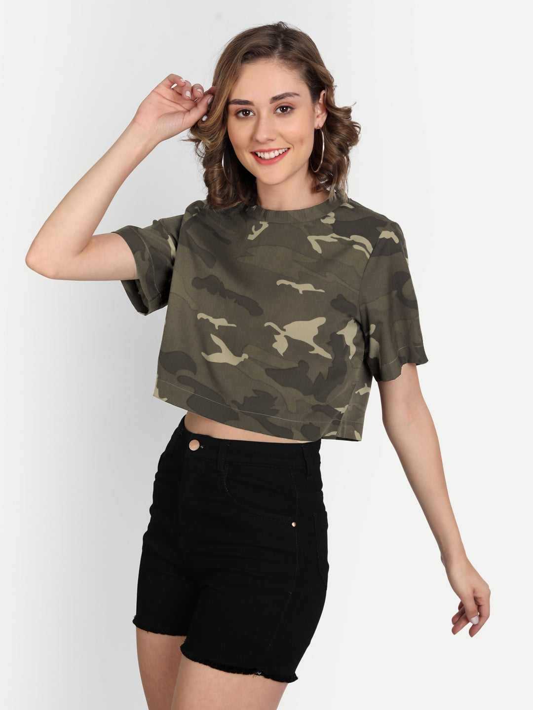 Green camo hotsell crop top