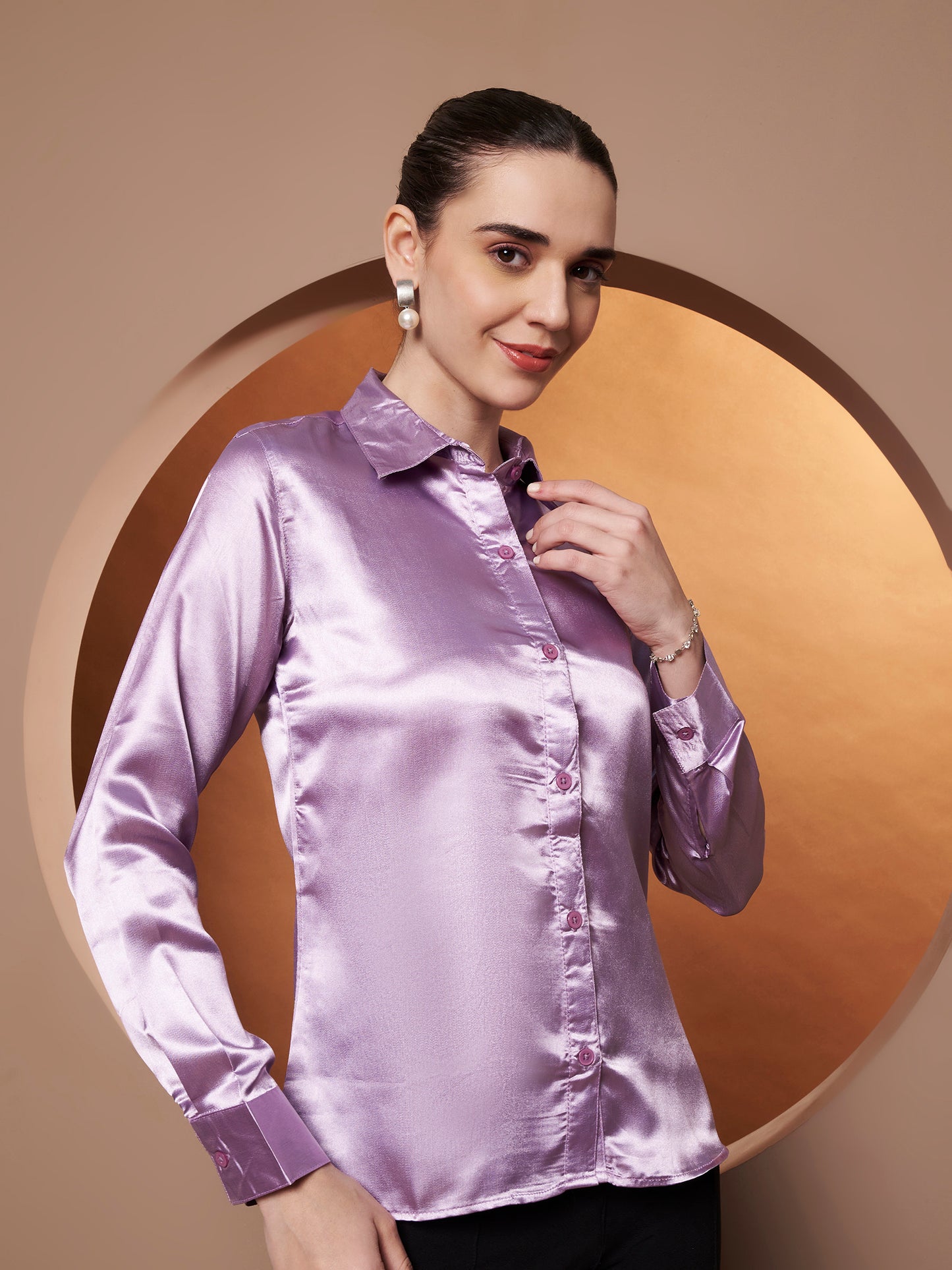 Women Pink Grey Classic Slim Fit Striped Casual Shirt