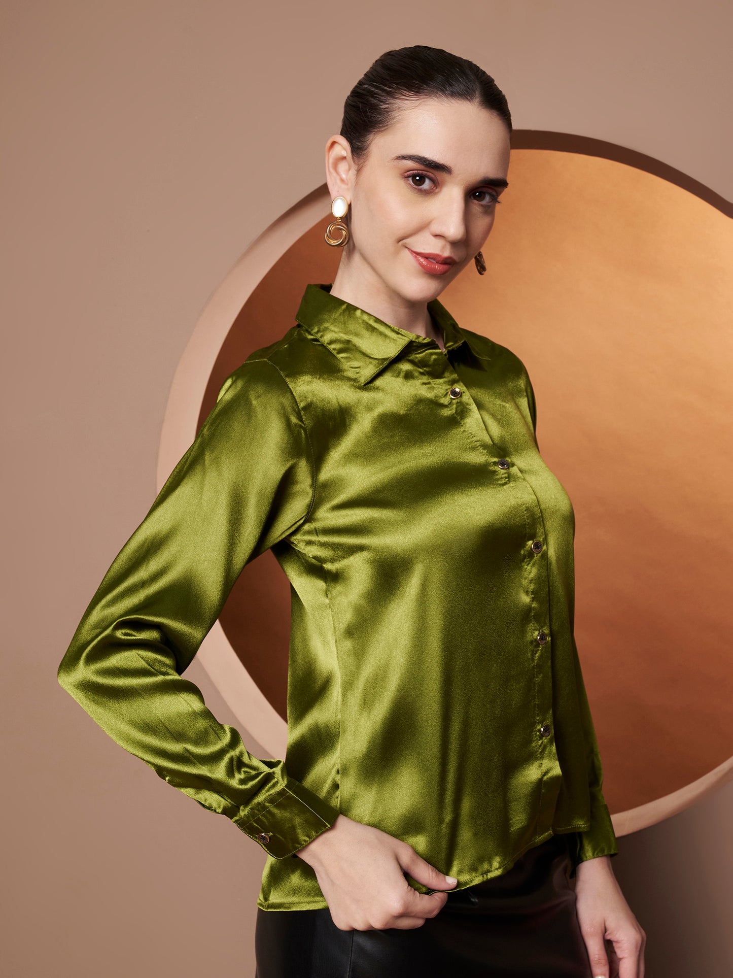Women Olive Green Classic Slim Fit Casual Shirt