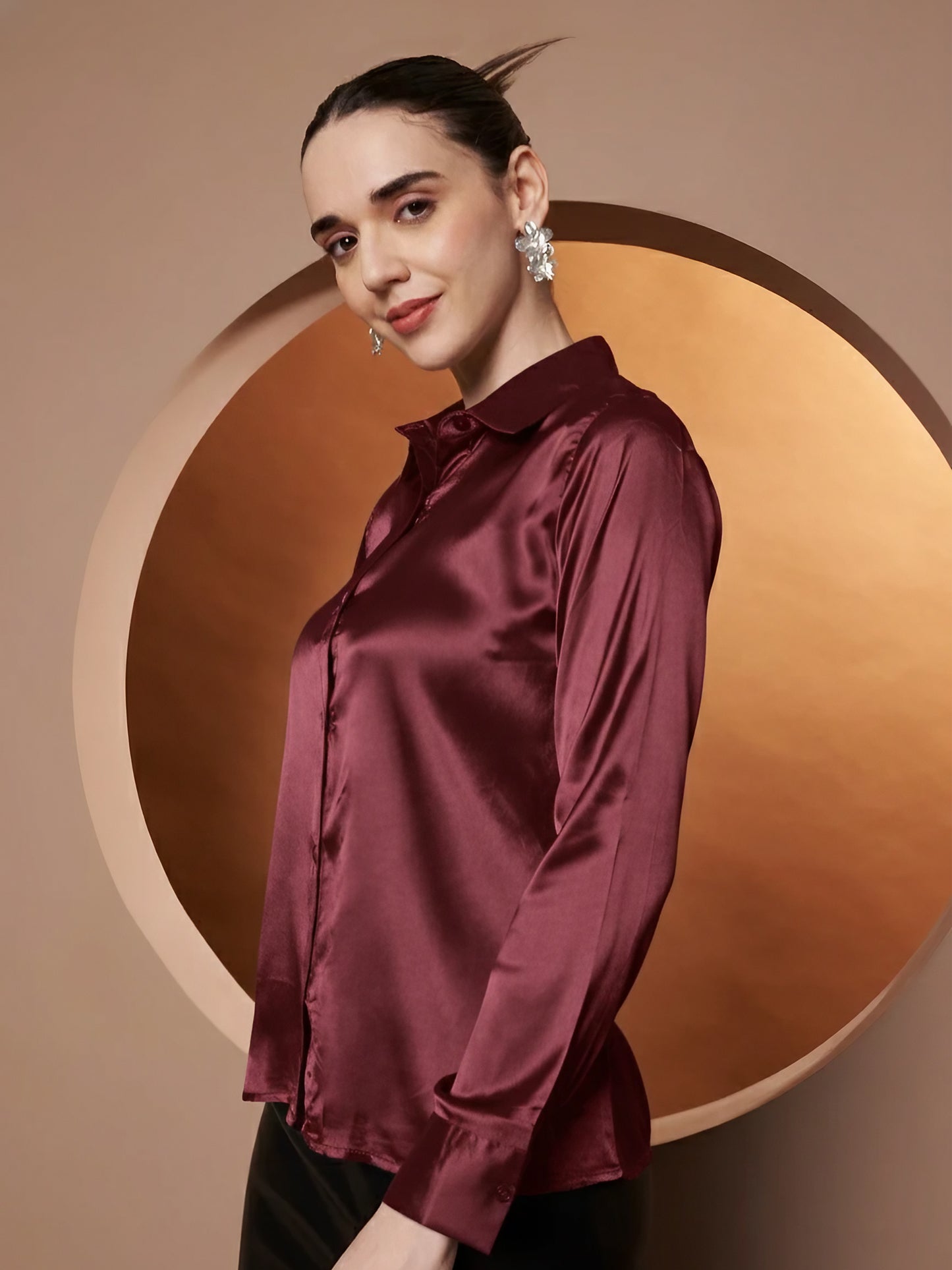 Women Maroon Classic Slim Fit Casual Shirt