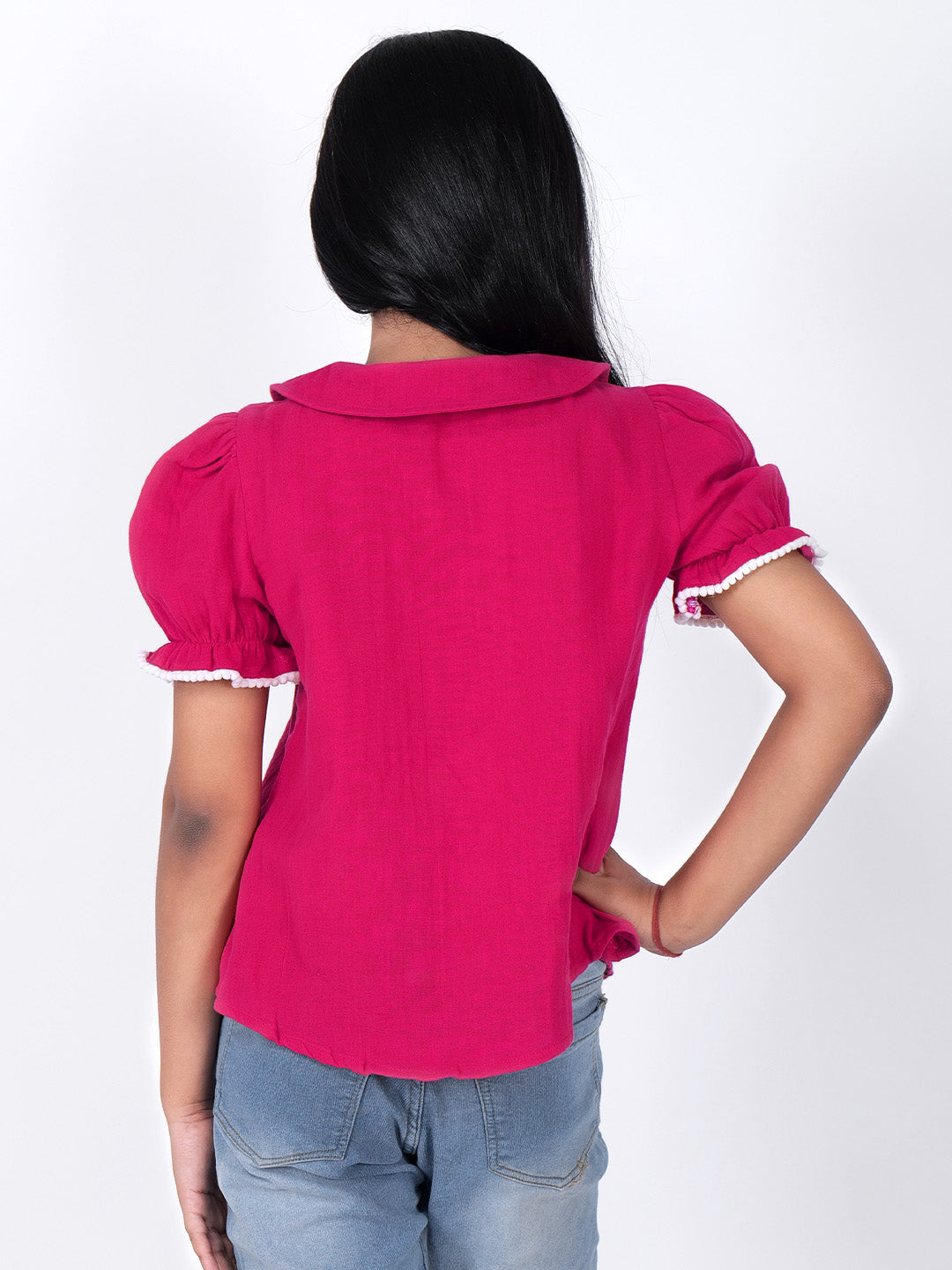 Girls Solid Cotton Shirt Style Top