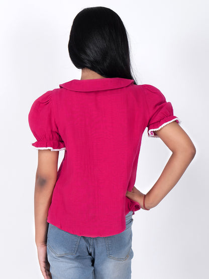Girls Solid Cotton Shirt Style Top