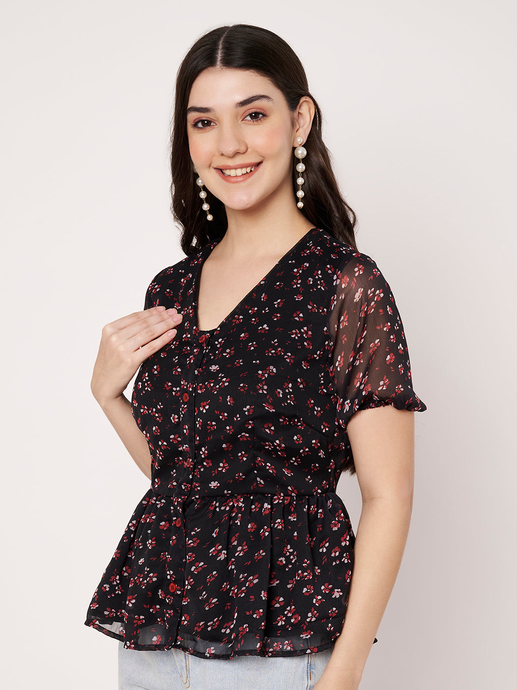 Women Floral Print Peplum Top