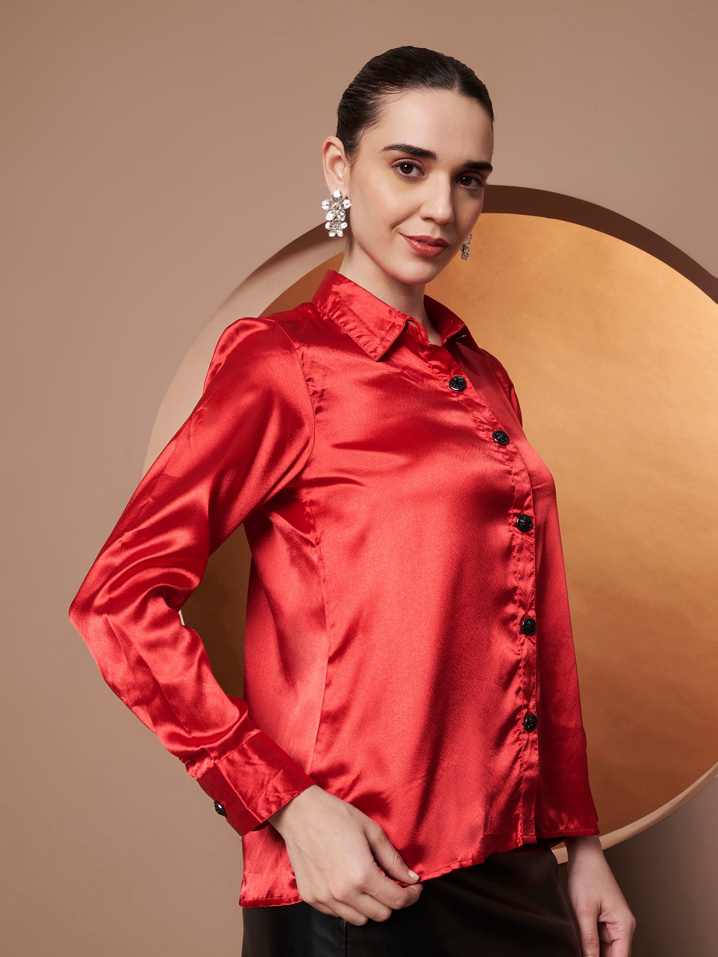 Women Red Classic Slim Fit Casual Shirt