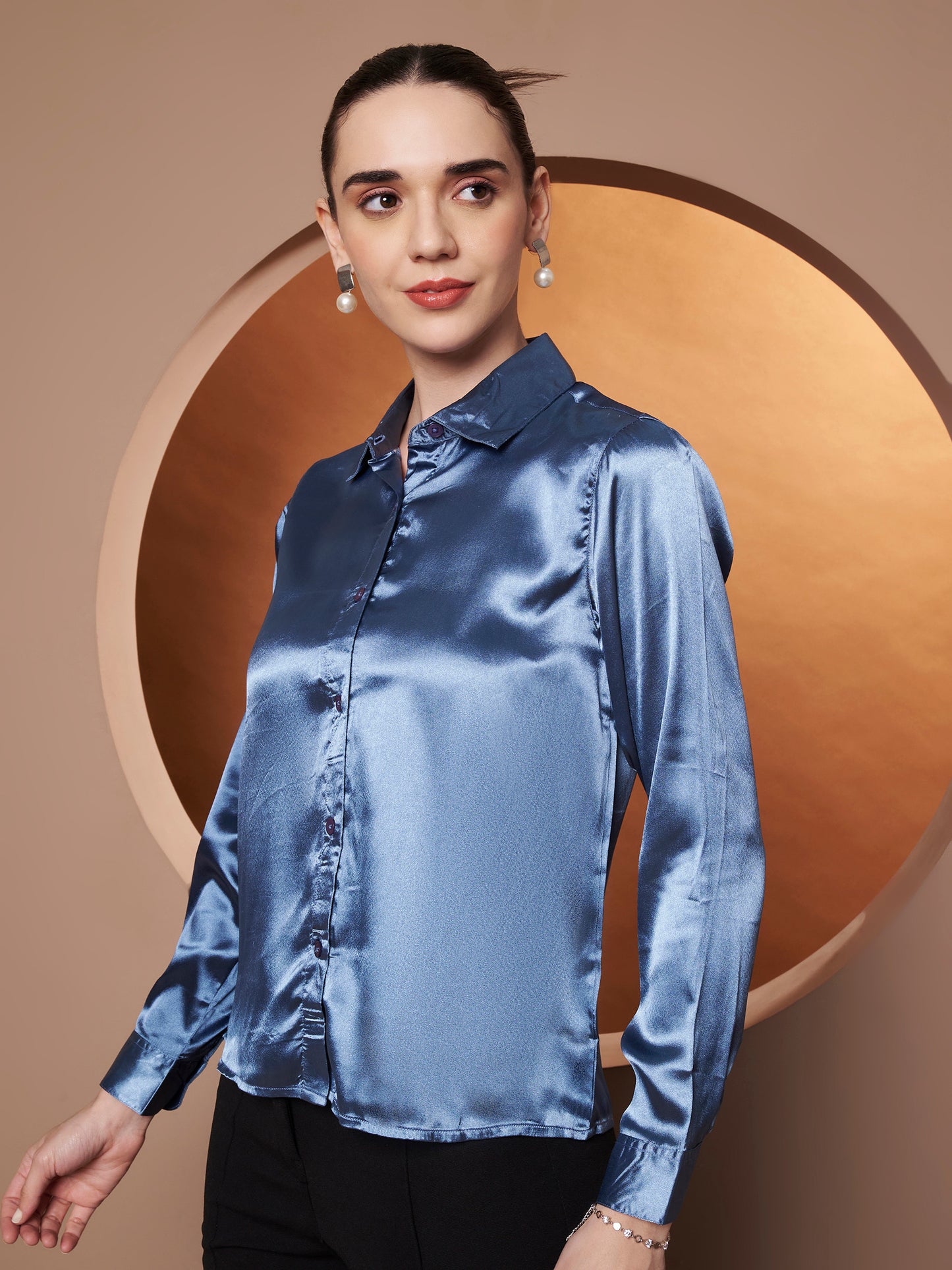 Spread Collar Satin Party Shirt