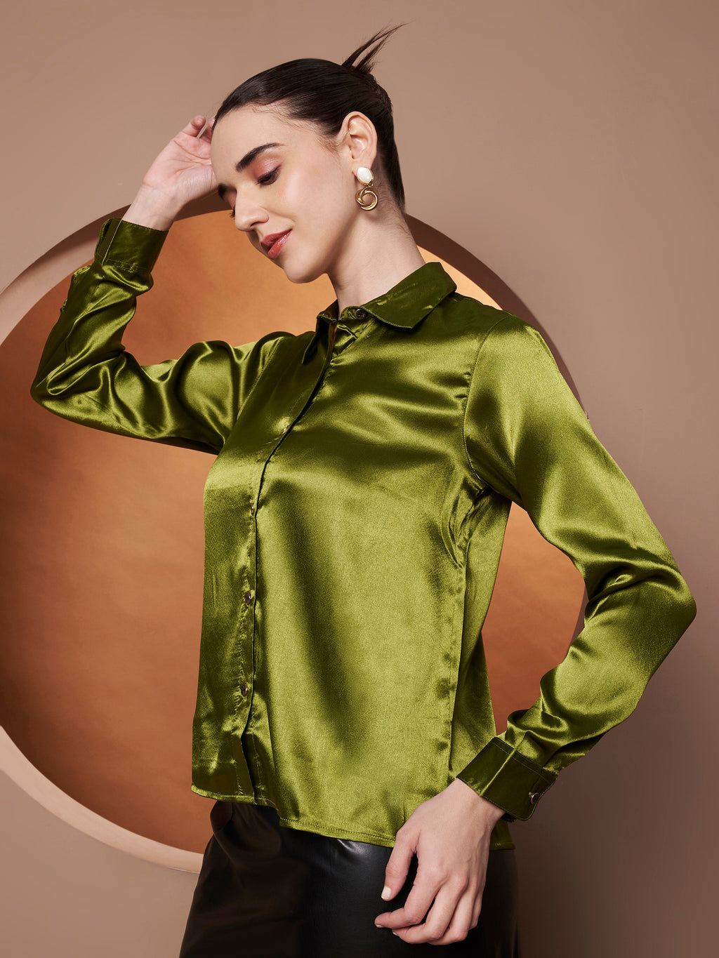 Women Olive Green Classic Slim Fit Casual Shirt