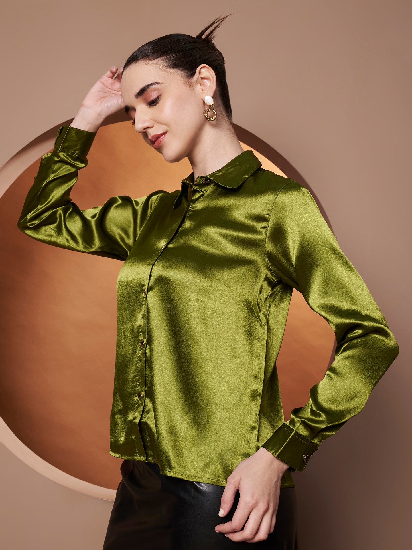 Women Olive Green Classic Slim Fit Casual Shirt