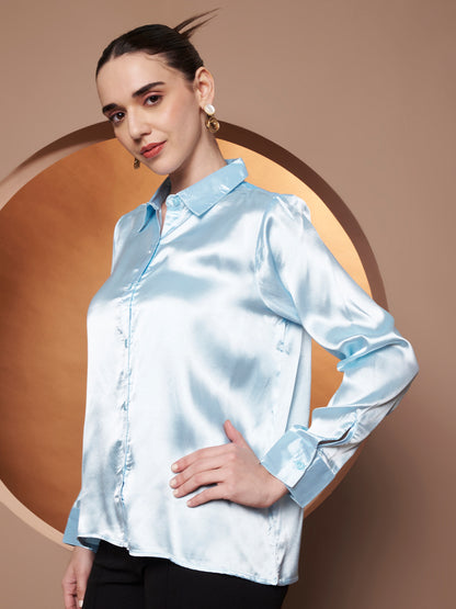 Women Blue Classic Slim Fit Casual Shirt