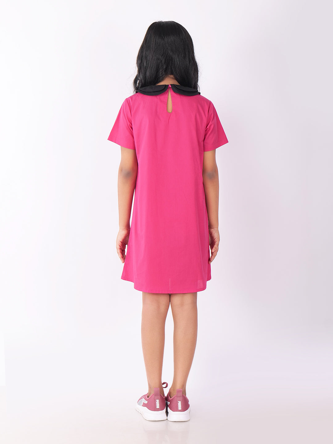 Girls Colourblocked Peter Pan Collar Cotton A-Line Dress