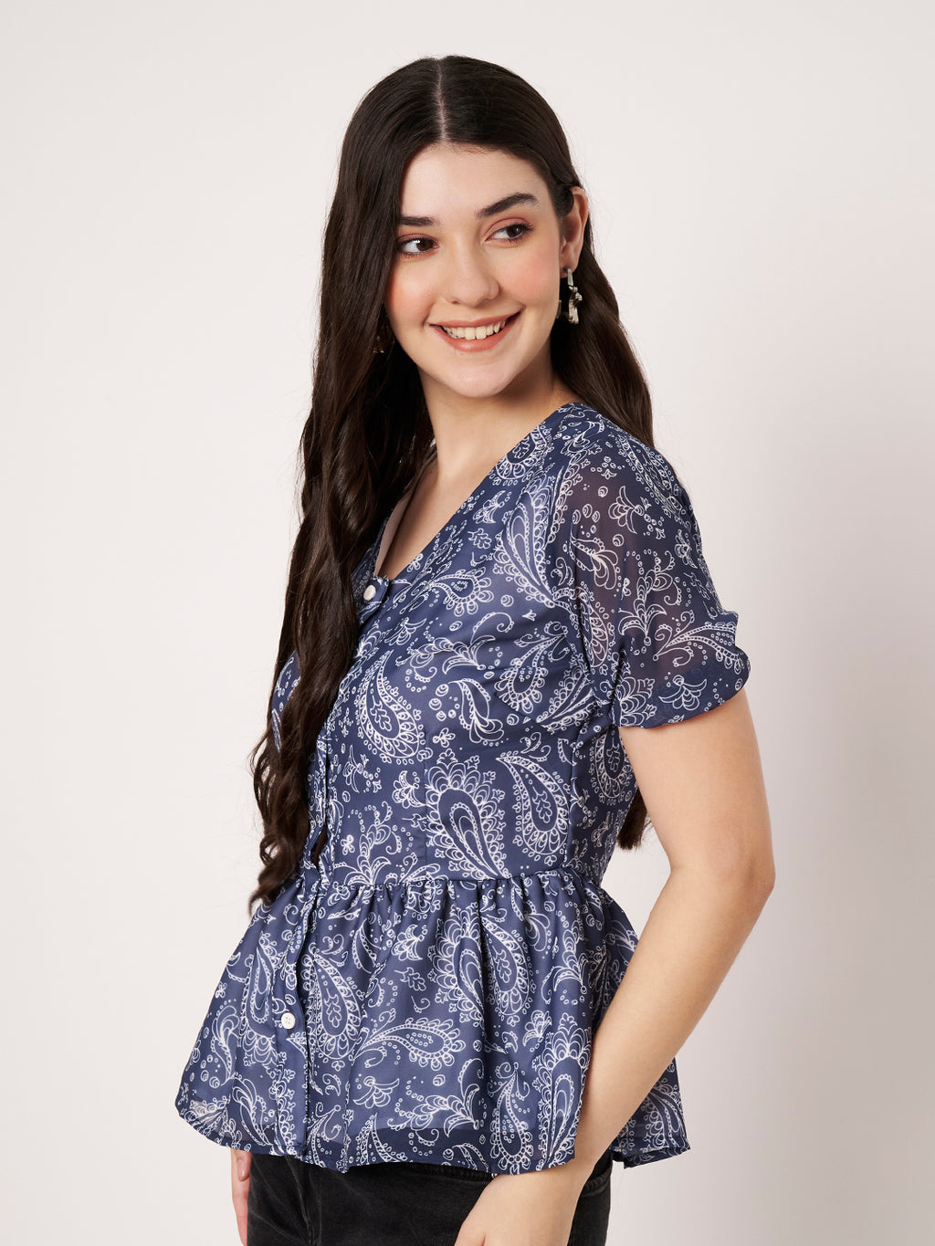 Women Printed Georgette Peplum Top