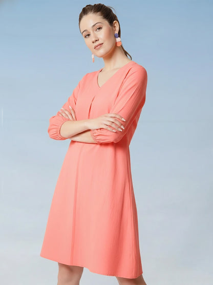 V-Neck Pure Cotton A-Line Dress
 right side