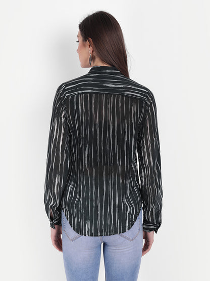 Women Navy Blue Relaxed Striped Casual Shirt