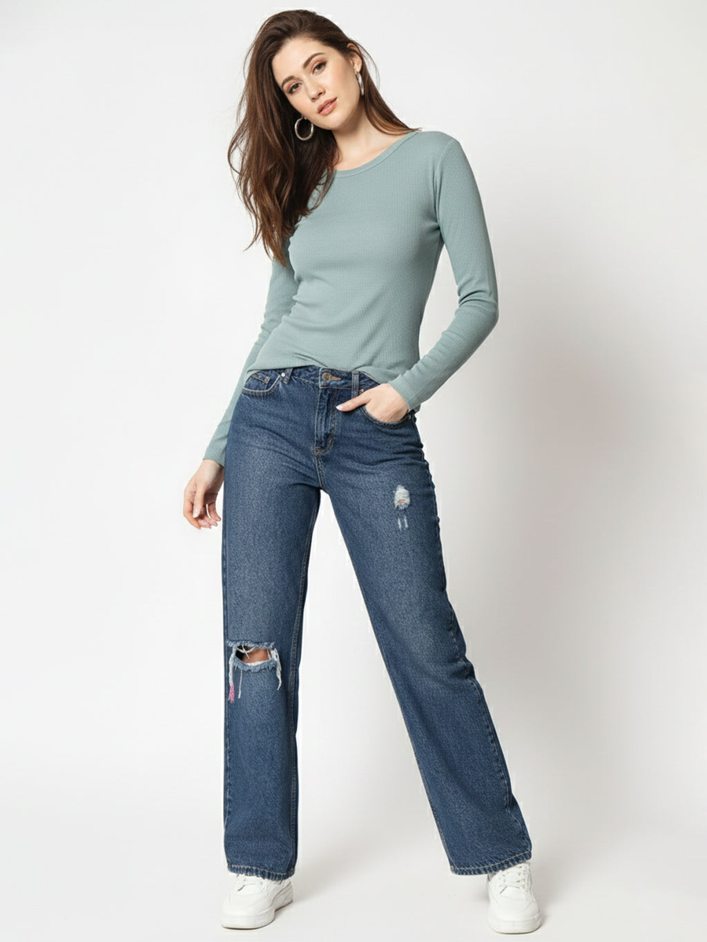 Round Neck Long Sleeves Liva Top