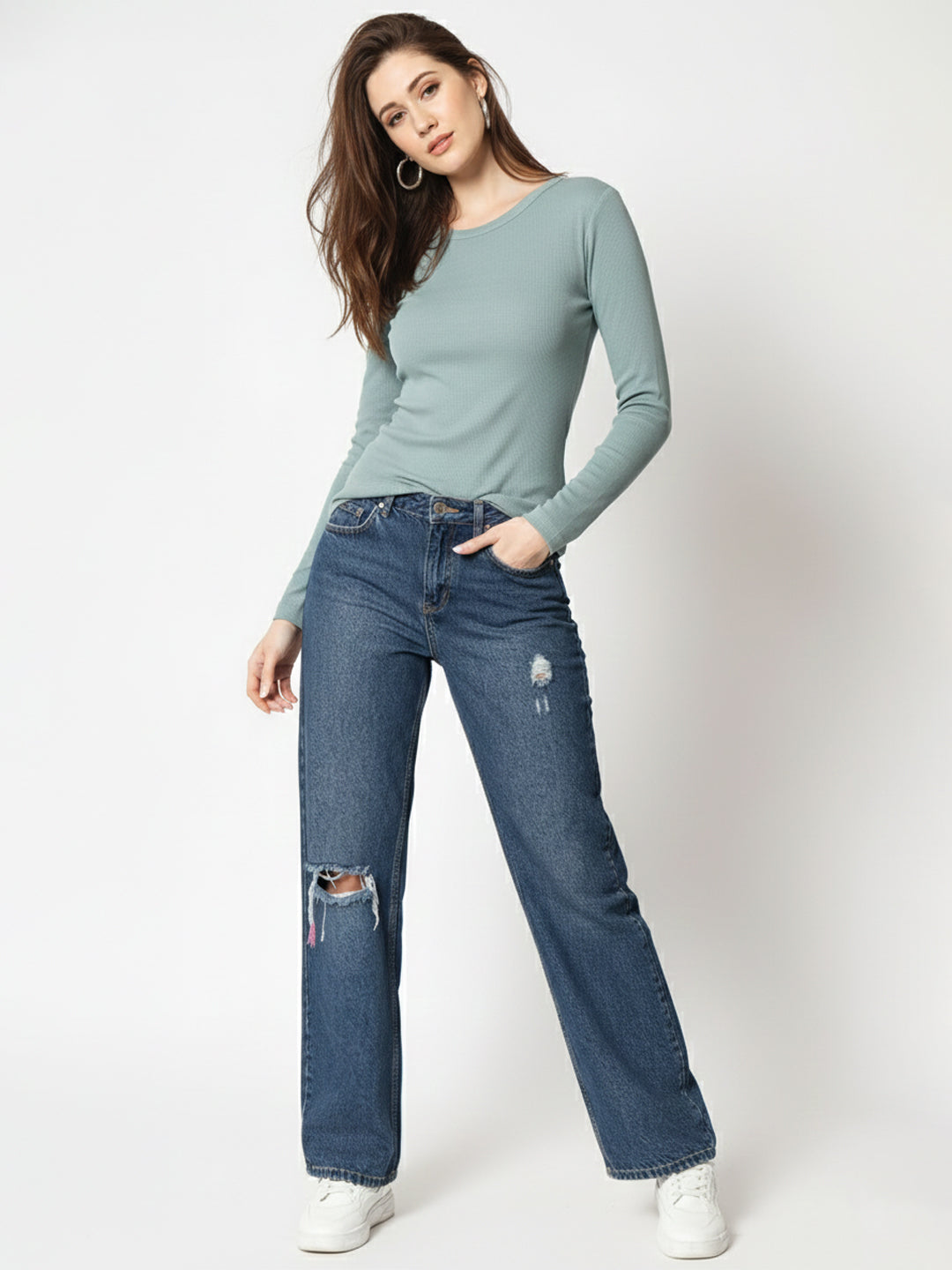 Round Neck Long Sleeves Liva Top