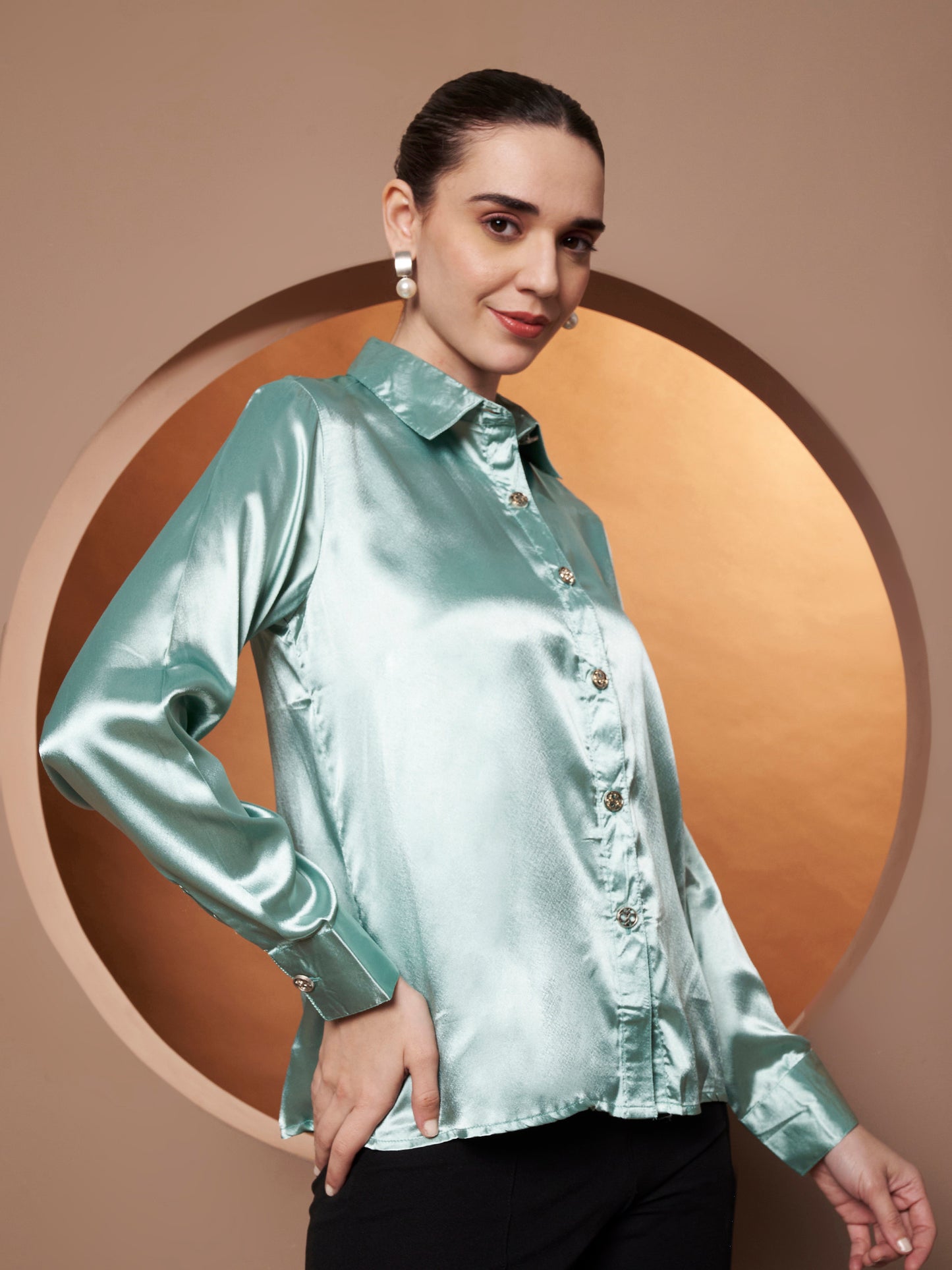 Women Blue Classic Slim Fit Casual Shirt