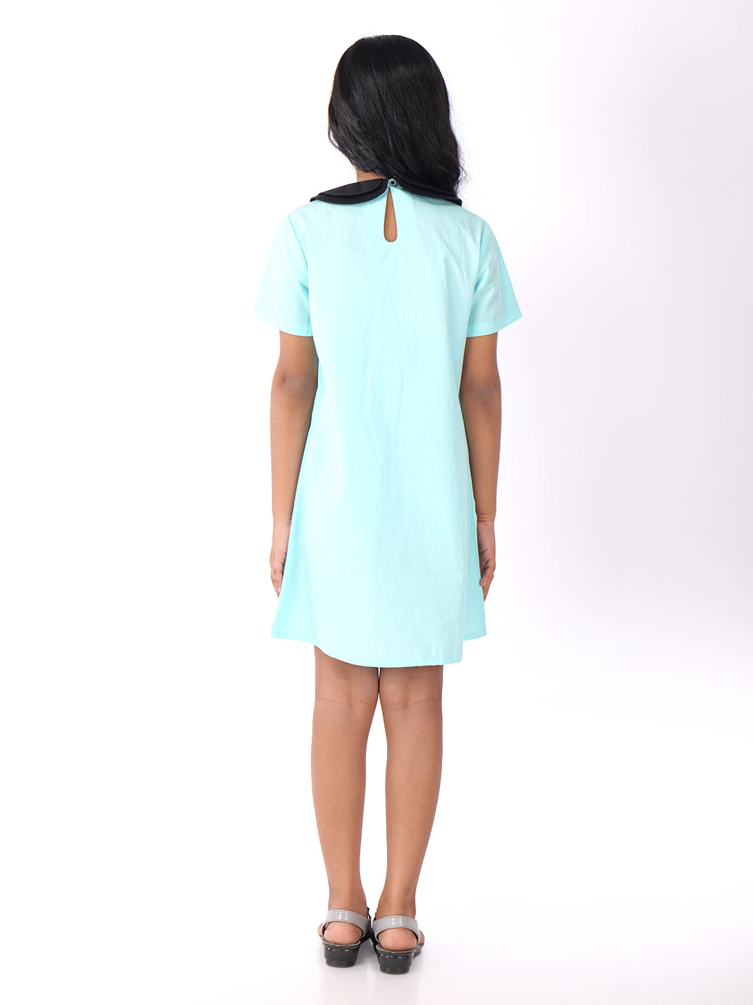 Girls Colourblocked Peter Pan Collar Cotton A-Line Dress