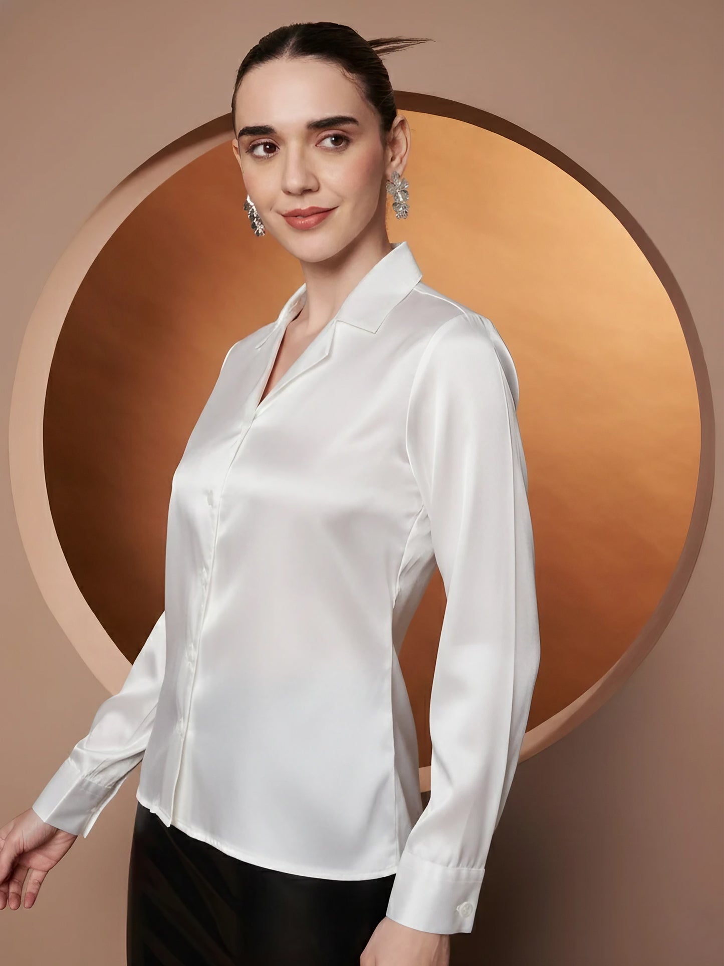 Spread Collar Satin Casual Shirt