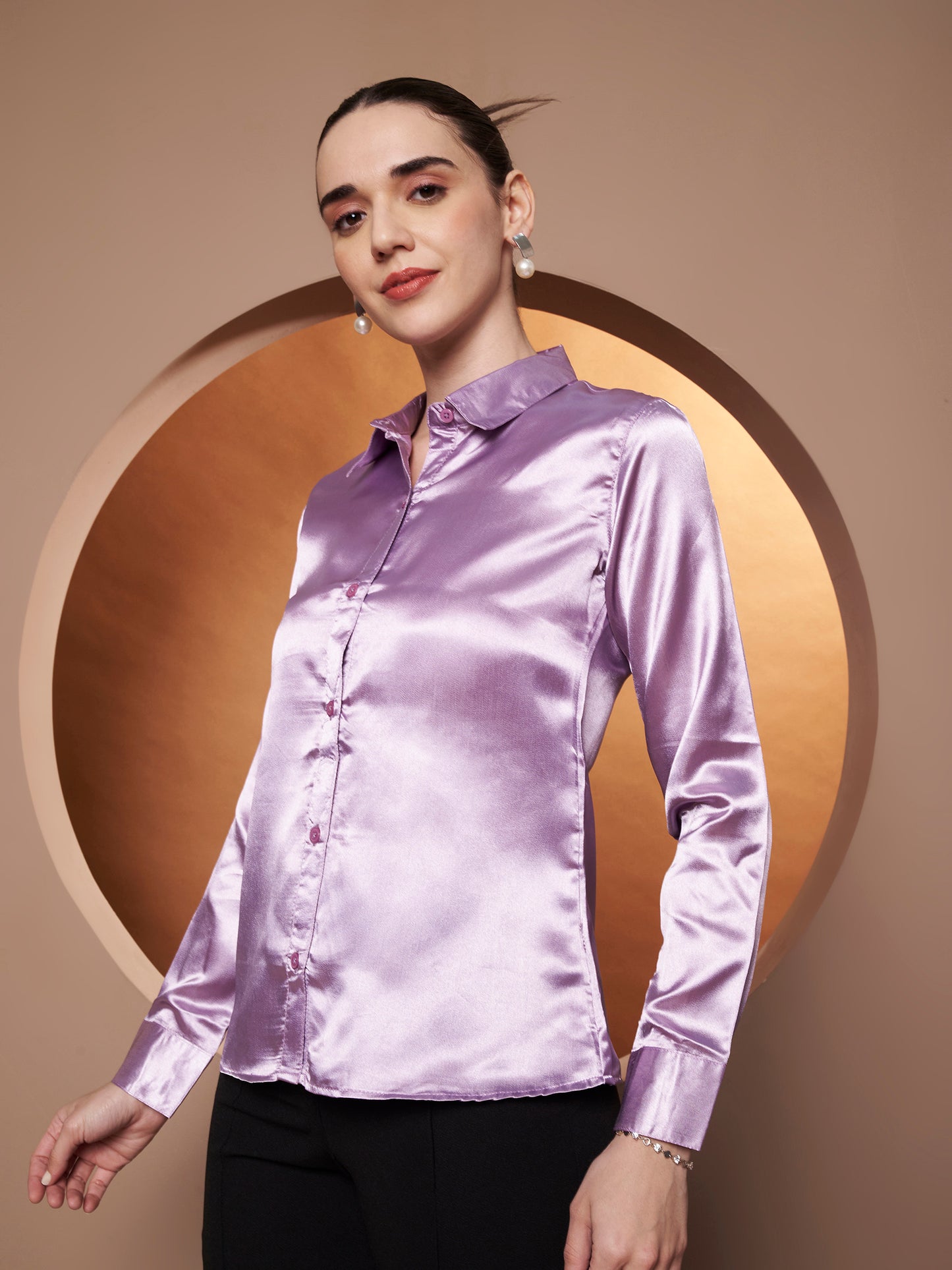 Women Pink Grey Classic Slim Fit Striped Casual Shirt