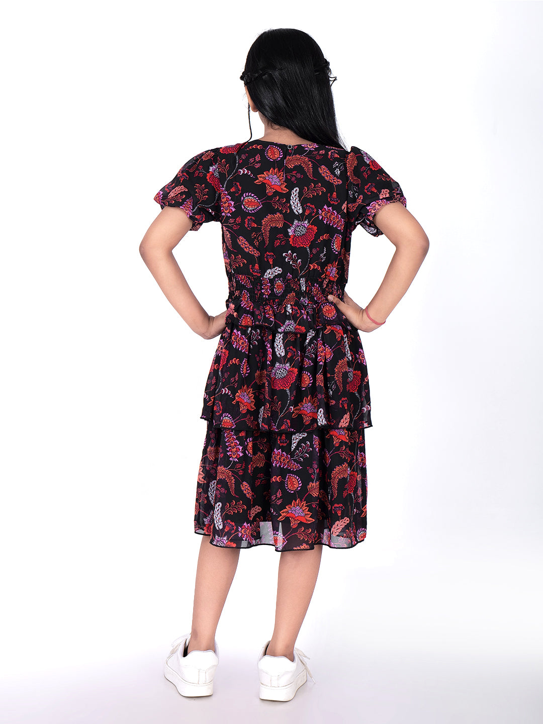 Floral Print Puff Sleeve Fit & Flare Dress