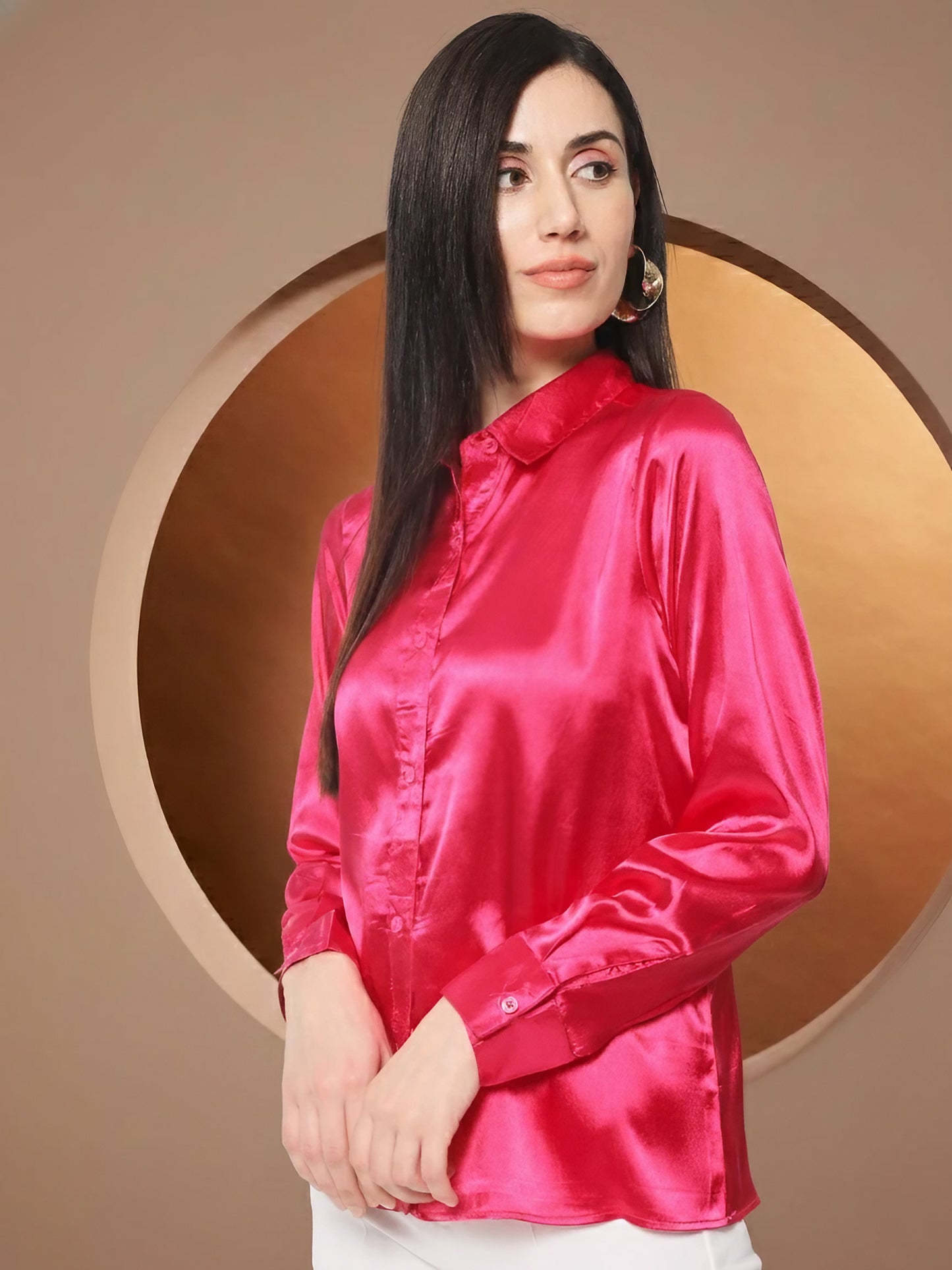 Women Pink Classic Slim Fit Floral Casual Shirt