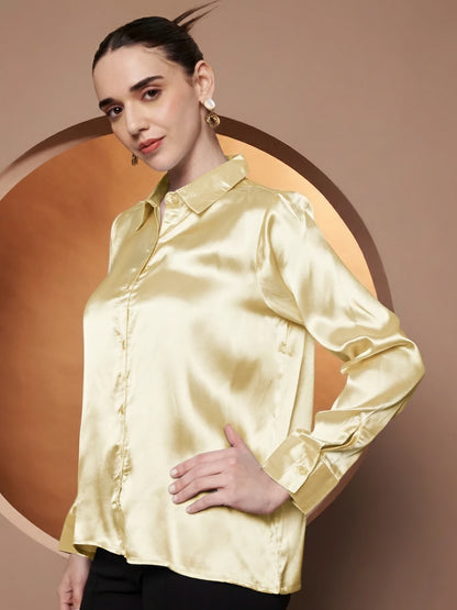 Women Gold-Toned Classic Slim Fit Casual Shirt