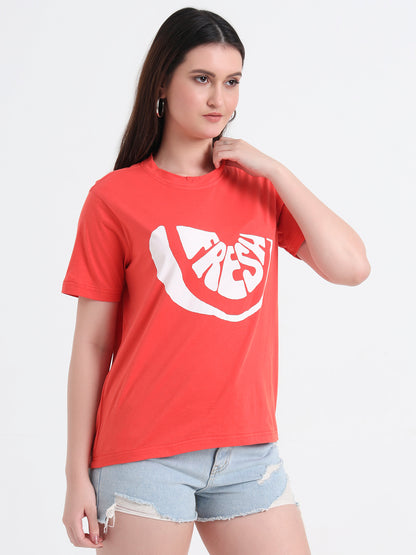 Women Printed Slim Fit Cotton T-shirt