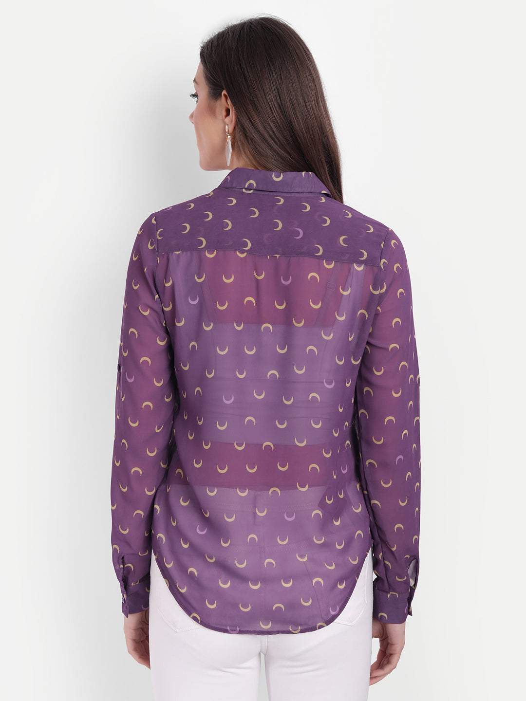 Women Purple Relaxed Semi Sheer Printed Casual Shirt