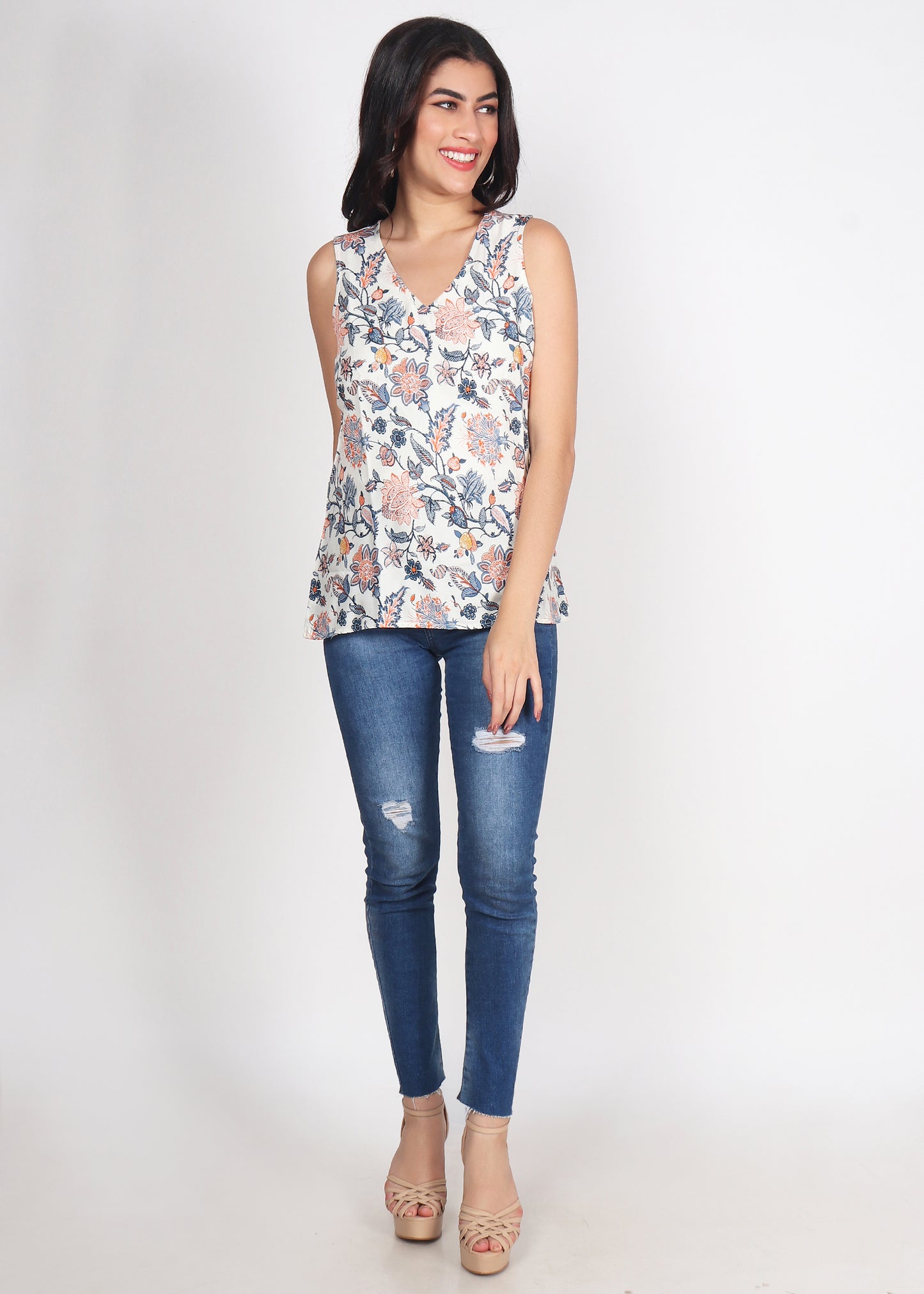 Floral Print V-Neck Top