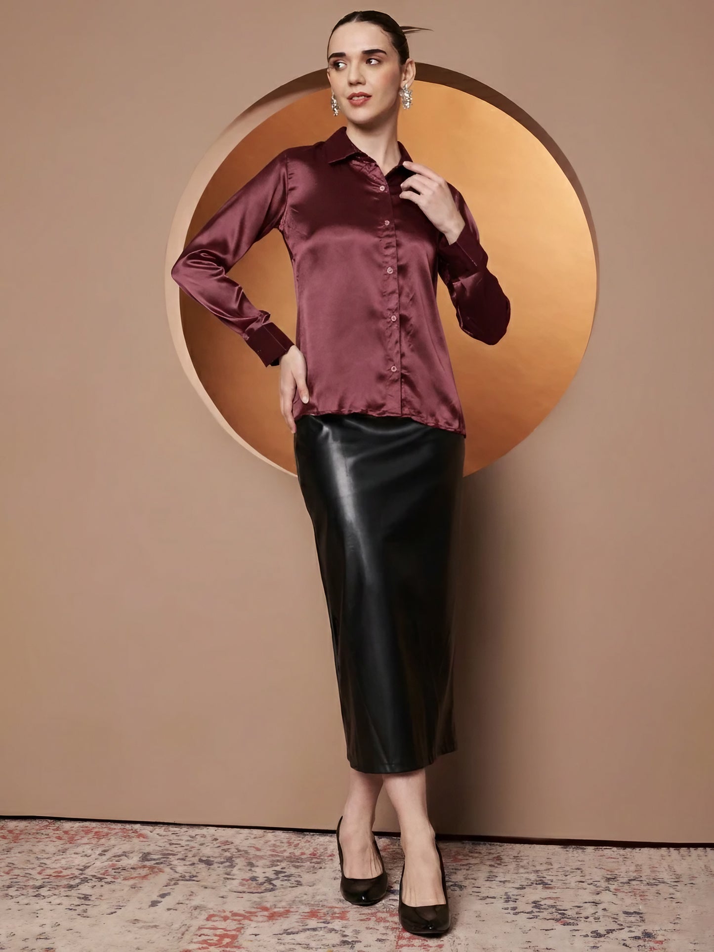 Women Maroon Classic Slim Fit Casual Shirt
