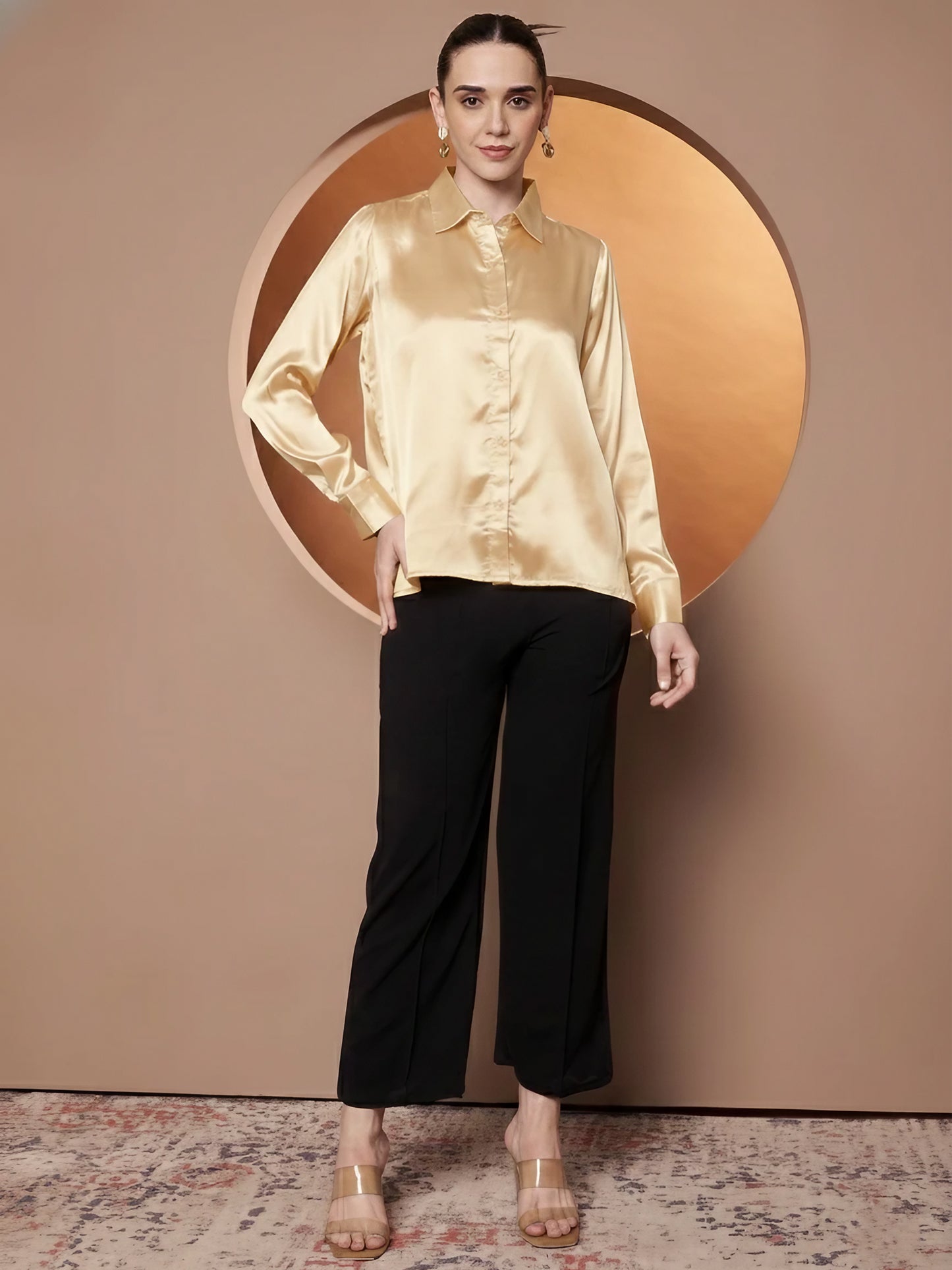 Women Gold-Toned Classic Slim Fit Casual Shirt
