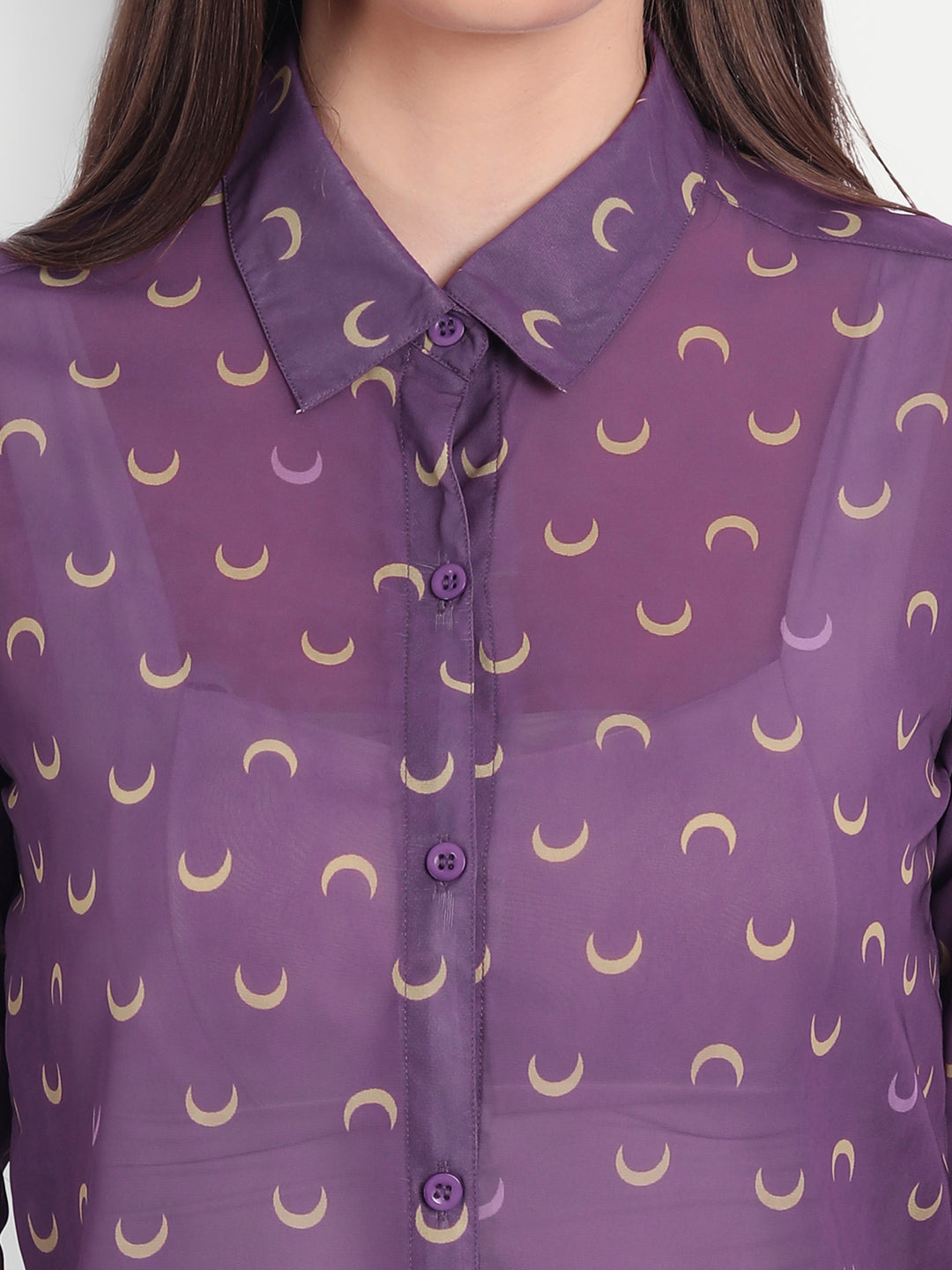 Women Purple Relaxed Semi Sheer Printed Casual Shirt