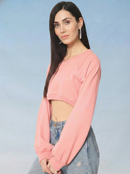 Women Pink Crop Sweatshirt left side